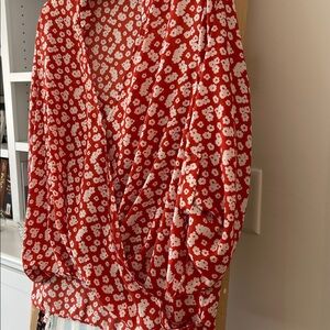 All in Favor Nordstrom faux wrap blouse Cross front 3/4 sleeve light Spring top